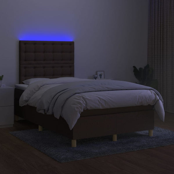 vidaXL Lit tapissier avec matelas et LED Marron foncé 120x200 cm Tissu