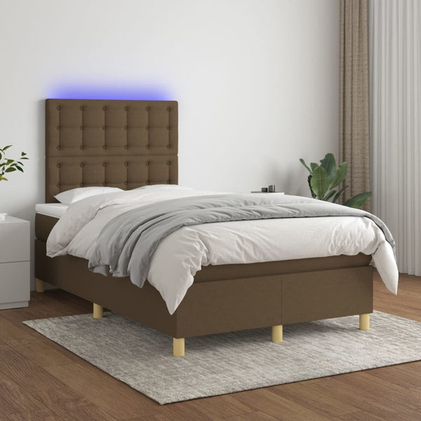 vidaXL Lit tapissier avec matelas et LED Marron foncé 120x200 cm Tissu