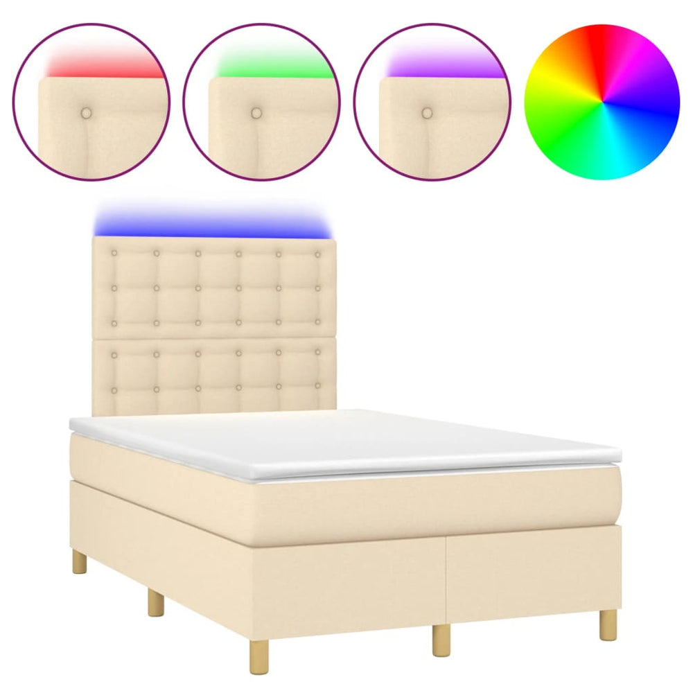 vidaXL Lit avec matelas et LED crème 120x200 cm Tissu