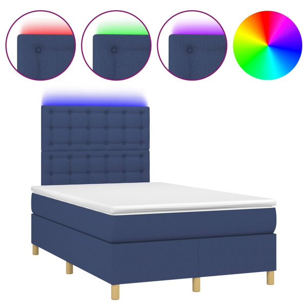 vidaXL Lit à sommier tapissier avec matelas et LED bleu 120x200 cm Tissu