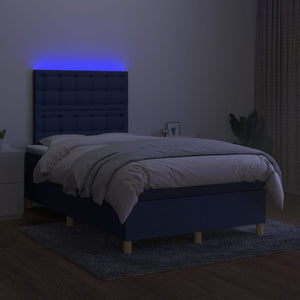 vidaXL Lit à sommier tapissier avec matelas et LED bleu 120x200 cm Tissu