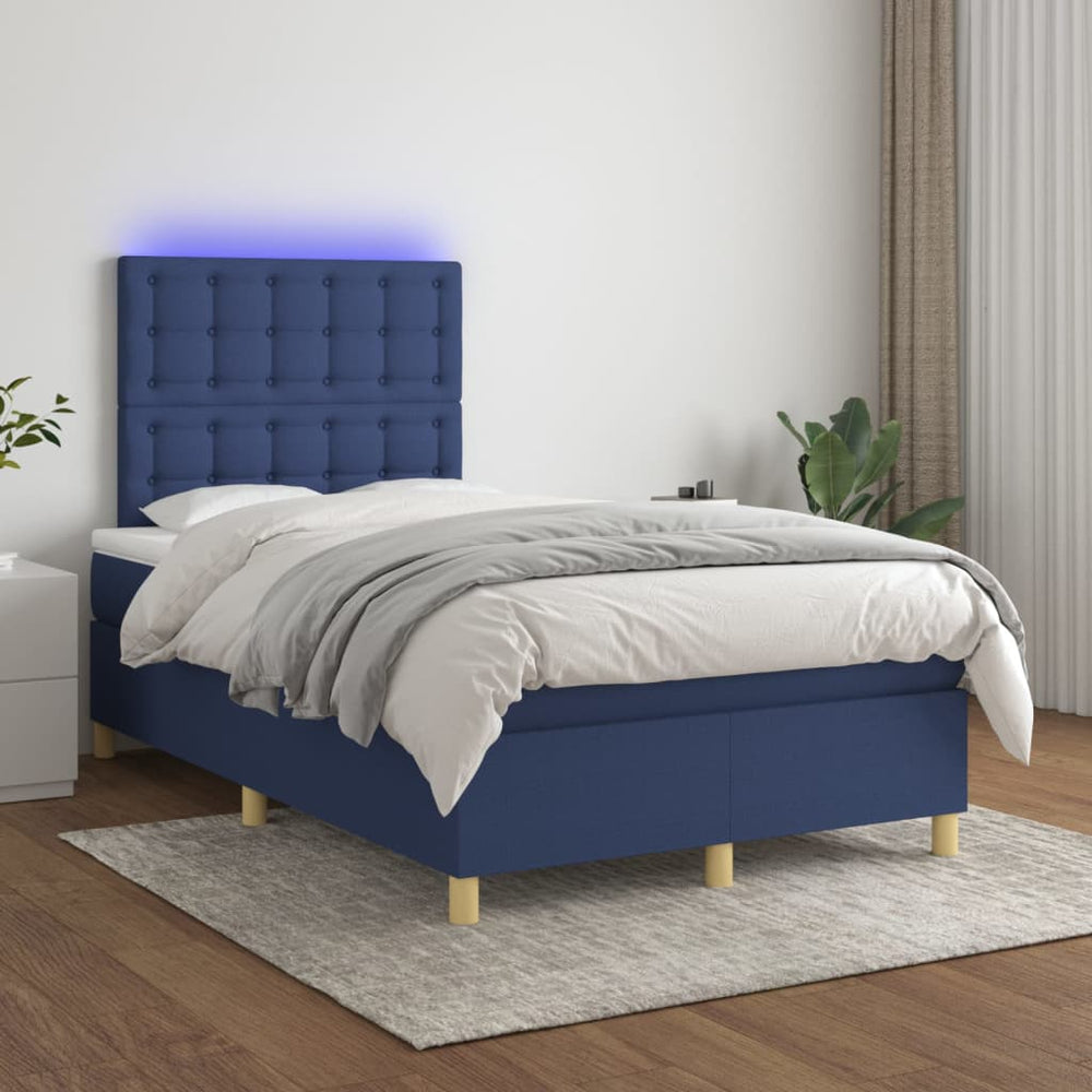 vidaXL Lit à sommier tapissier avec matelas et LED bleu 120x200 cm Tissu