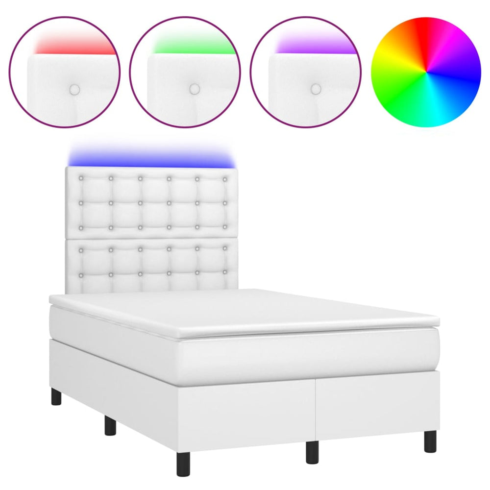 vidaXL Lit coffre avec matelas et LED Blanc 120x200 cm Similicuir
