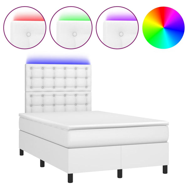 vidaXL Lit coffre avec matelas et LED Blanc 120x200 cm Similicuir