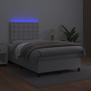 vidaXL Lit coffre avec matelas et LED Blanc 120x200 cm Similicuir