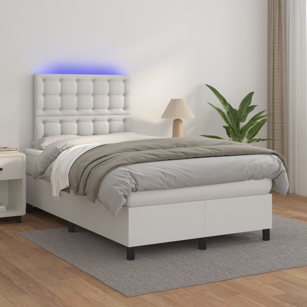 vidaXL Lit coffre avec matelas et LED Blanc 120x200 cm Similicuir