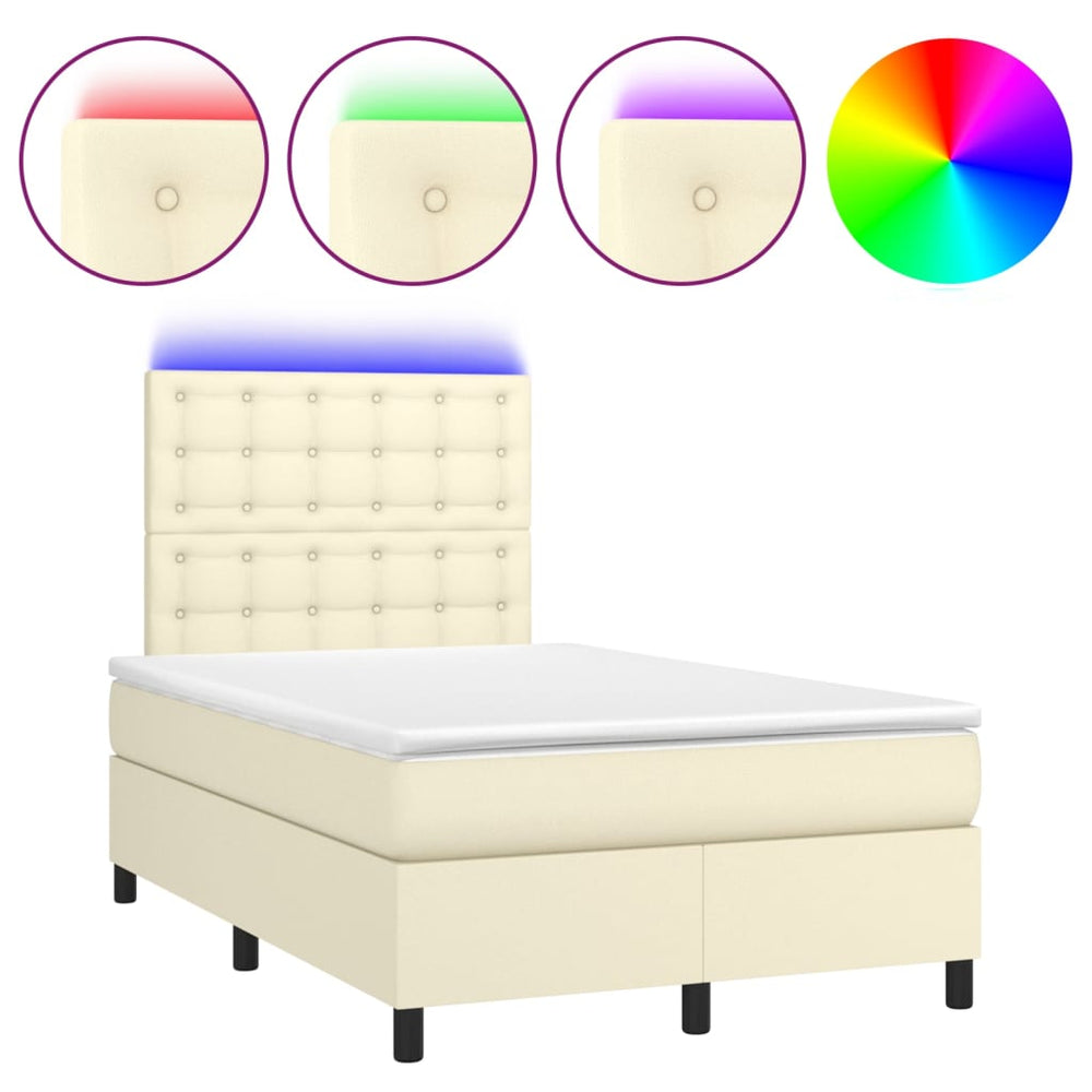 vidaXL Lit tapissier avec matelas et LED Crème 120x200 cm Similicuir