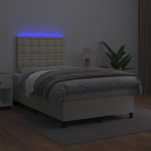 Boxspringbett mit Matratze & LED Creme 120x200 cm Kunstleder