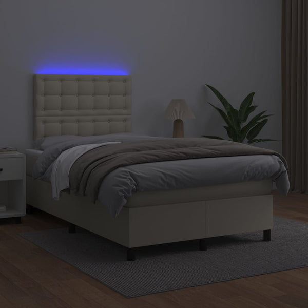 Boxspringbett mit Matratze & LED Creme 120x200 cm Kunstleder