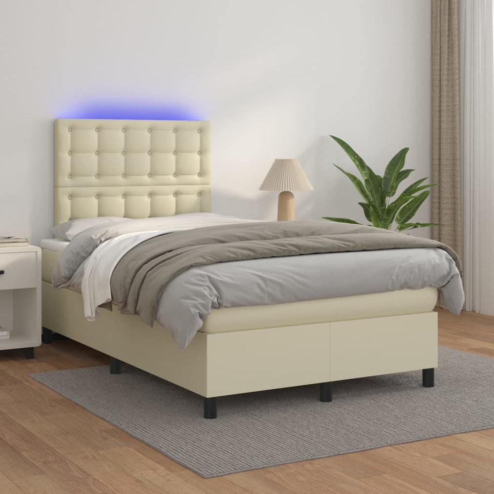 vidaXL Lit tapissier avec matelas et LED Crème 120x200 cm Similicuir