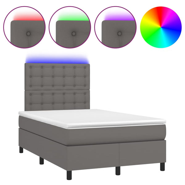 vidaXL Lit boxspring avec matelas et LED gris 120x200 cm similicuir