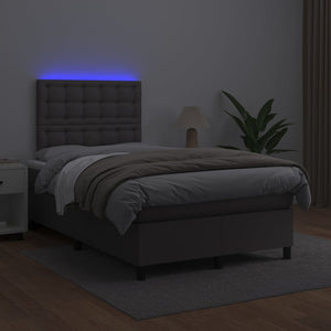 vidaXL Lit boxspring avec matelas et LED gris 120x200 cm similicuir