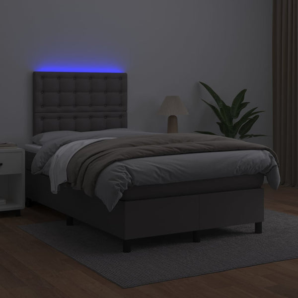 vidaXL Lit boxspring avec matelas et LED gris 120x200 cm similicuir