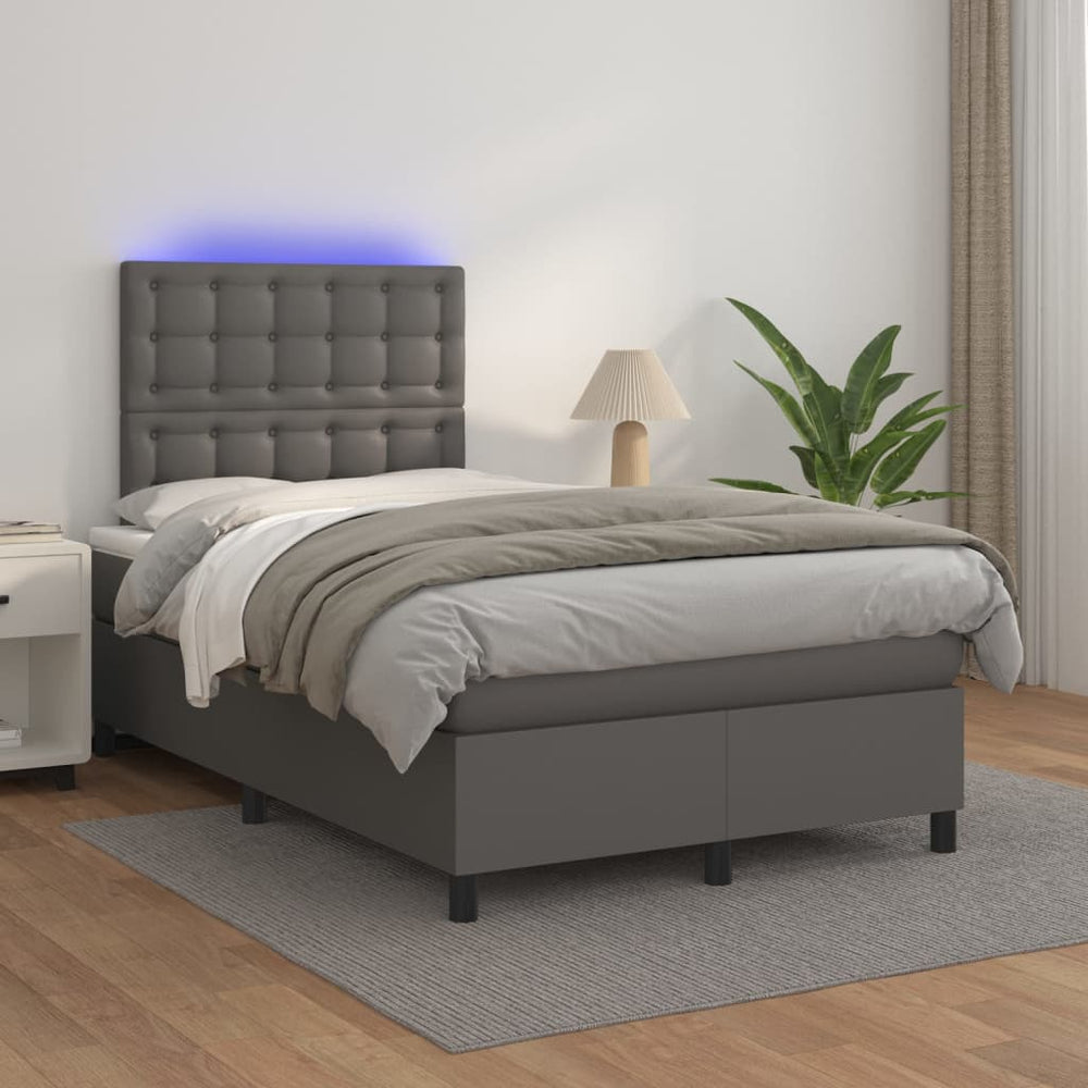 vidaXL Lit boxspring avec matelas et LED gris 120x200 cm similicuir