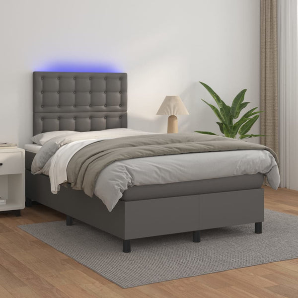 vidaXL Lit boxspring avec matelas et LED gris 120x200 cm similicuir