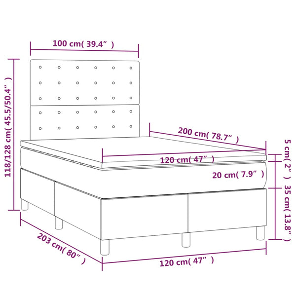 vidaXL Lit coffre avec matelas et LED Marron cappuccino 120x200cm