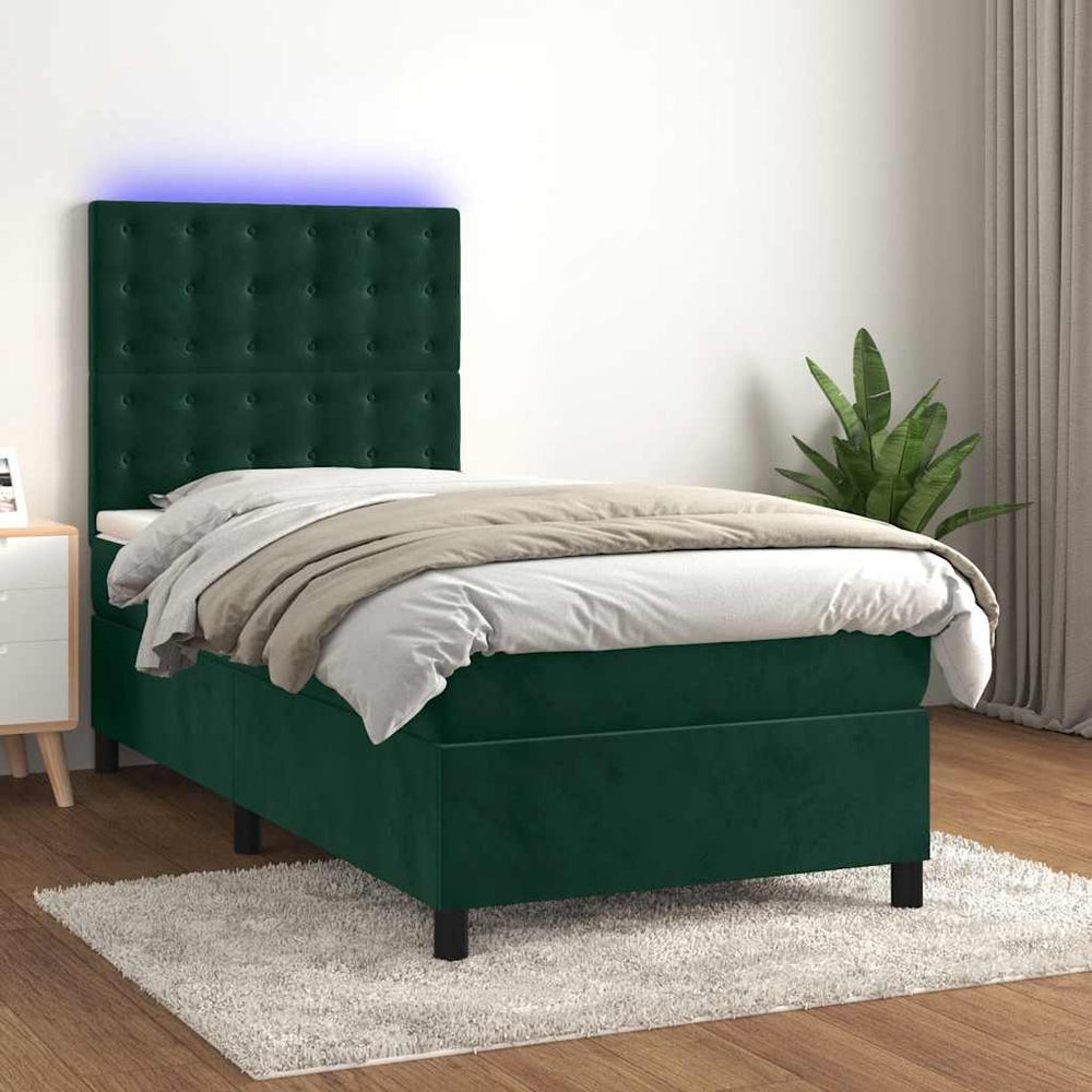 Boxspringbett mit Matratze & LED Dunkelgrün 90x190 cm Samt