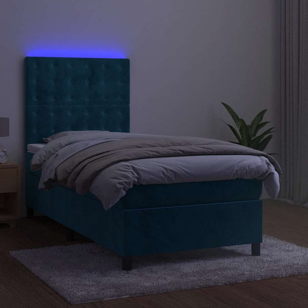 Boxspringbett mit Matratze & LED Dunkelblau 90x190 cm Samt