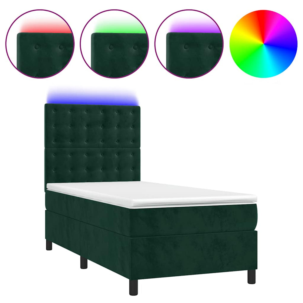 Boxspringbett mit Matratze & LED Dunkelgrün 90x200 cm Samt