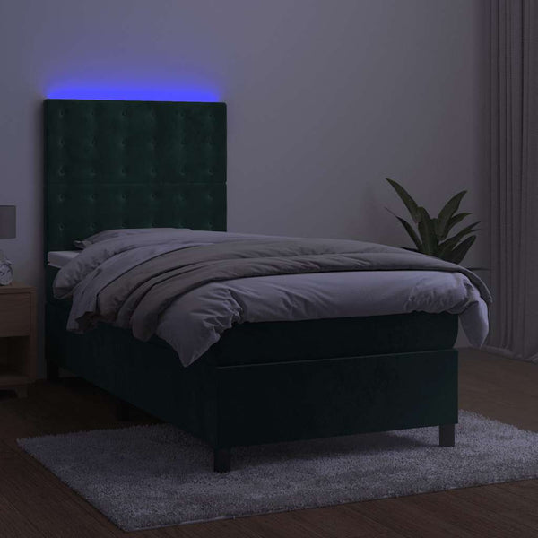 Boxspringbett mit Matratze & LED Dunkelgrün 90x200 cm Samt