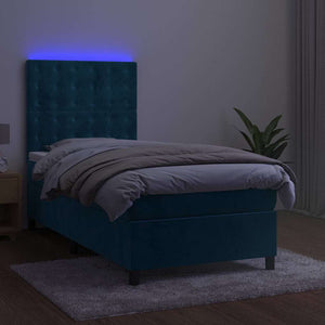 Boxspringbett mit Matratze & LED Dunkelblau 100x200 cm Samt