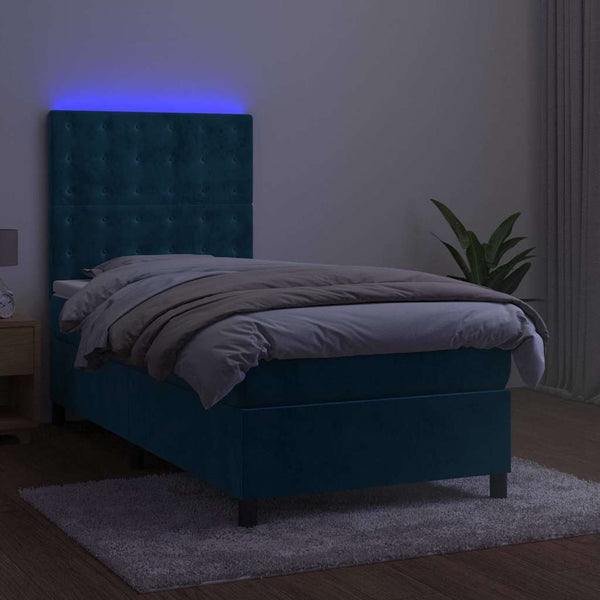Boxspringbett mit Matratze & LED Dunkelblau 100x200 cm Samt