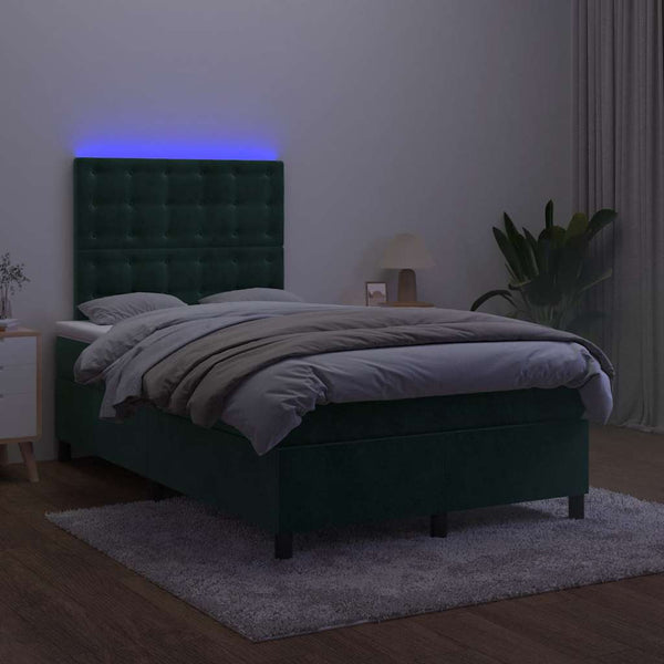 Boxspringbett mit Matratze & LED Dunkelgrün 120x200 cm Samt