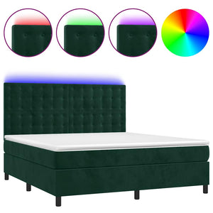 Boxspringbett mit Matratze & LED Dunkelgrün 160x200 cm Samt