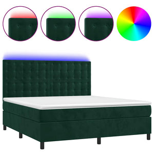 Boxspringbett mit Matratze & LED Dunkelgrün 180x200 cm Samt