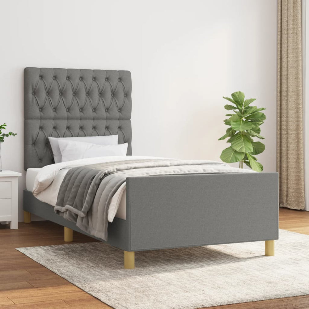 vidaXL Cadre de lit sans matelas Gris foncé 90x190 cm Tissu