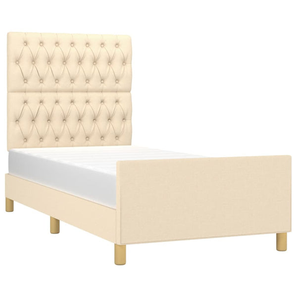 Bettgestell ohne Matratze Creme 90x190 cm Stoff