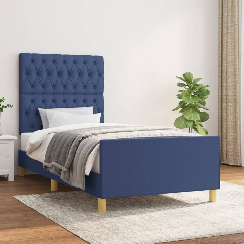 vidaXL Cadre de lit sans matelas Tissu Bleu 90x190 cm