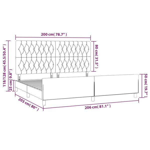 Bettgestell mit Kopfteil Hellgrau 200x200 cm Stoff