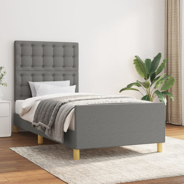 vidaXL Cadre de lit avec tête de lit gris foncé 90x200 cm Tissu