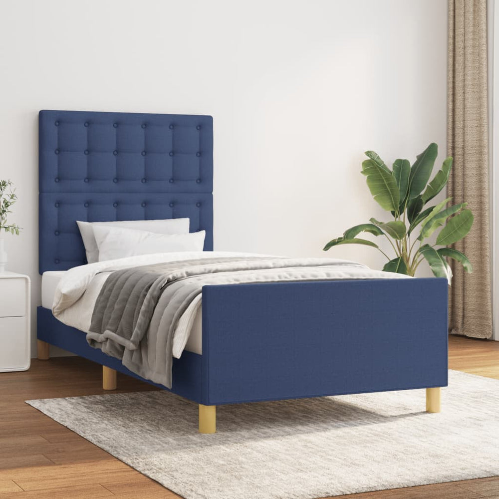 vidaXL Cadre de lit sans matelas Bleu 90x200 cm Tissu