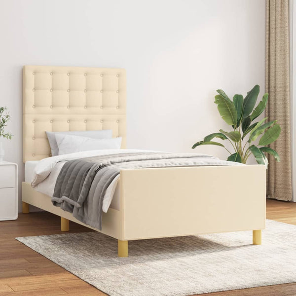 Bettgestell ohne Matratze Creme 100x200 cm Stoff