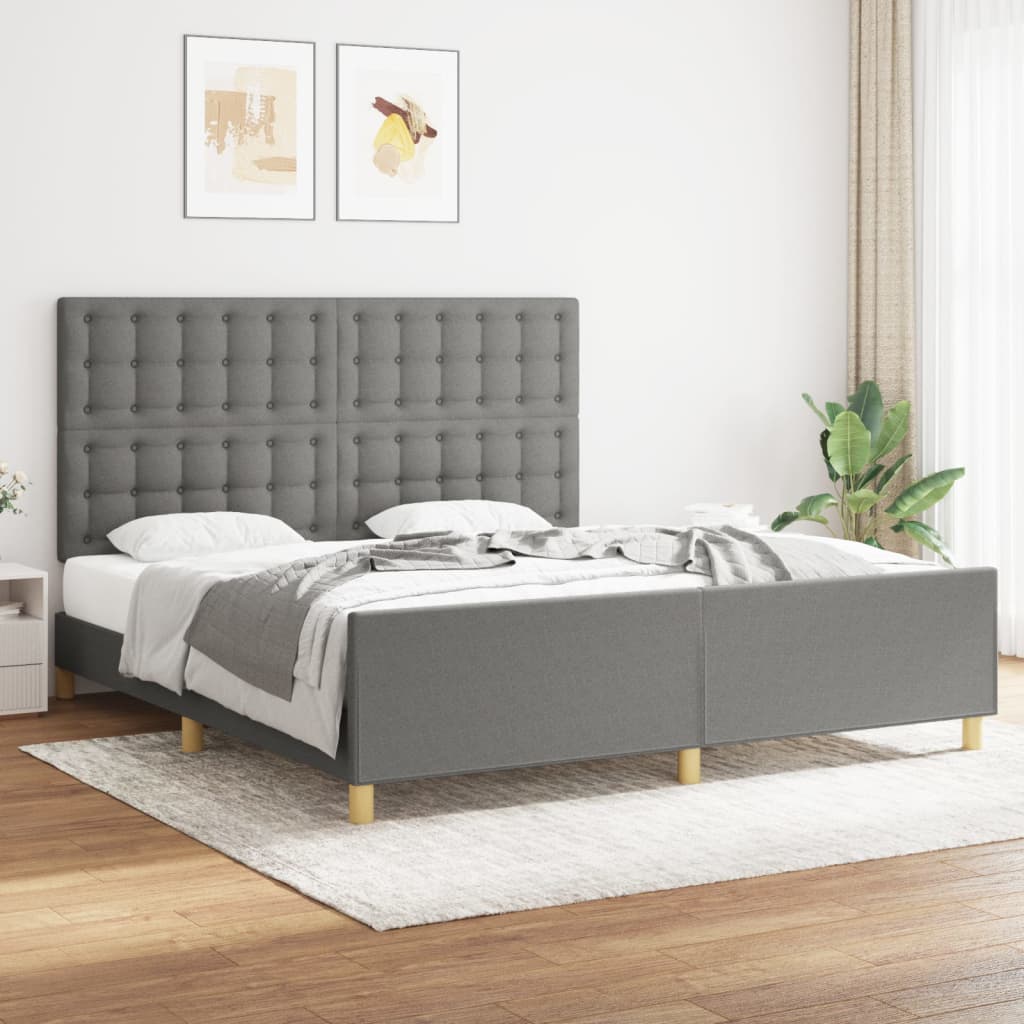 vidaXL Cadre de lit avec tête de lit Gris foncé 180x200 cm Tissu