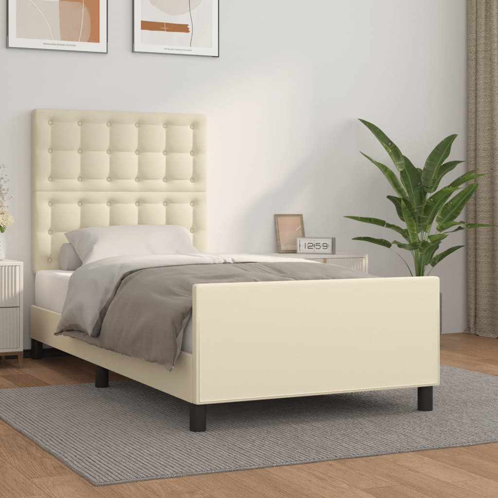 vidaXL Cadre de lit avec tête de lit crème 90x190 cm similicuir
