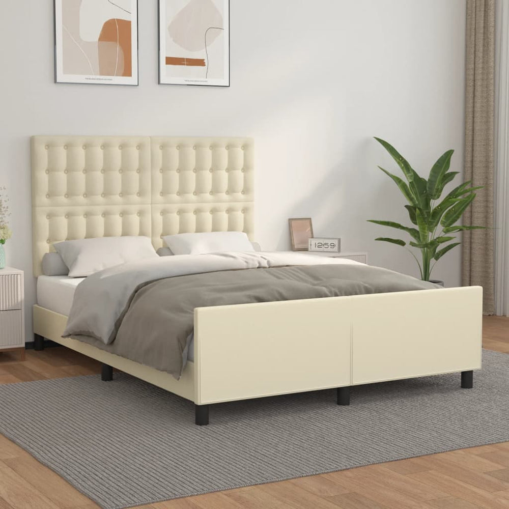 Bettgestell mit Kopfteil Creme 140x190 cm Kunstleder