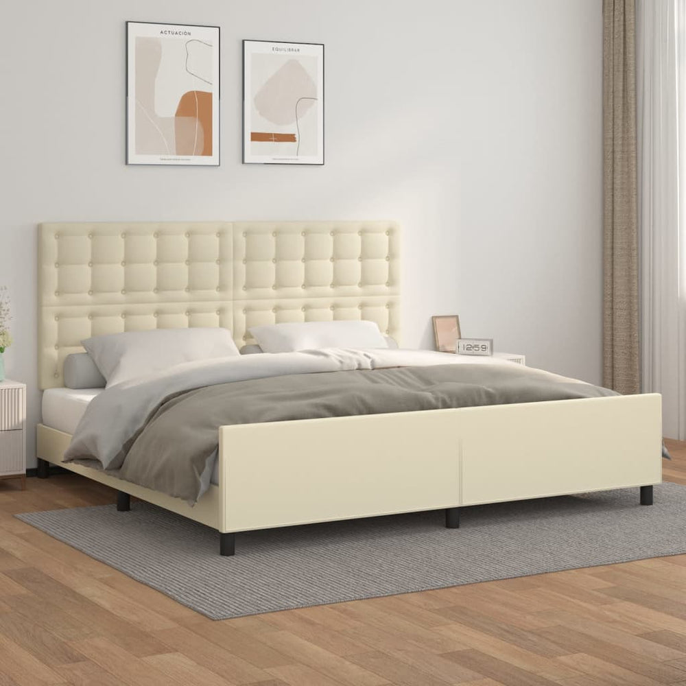 vidaXL Cadre de lit avec tête de lit crème 200x200 cm similicuir