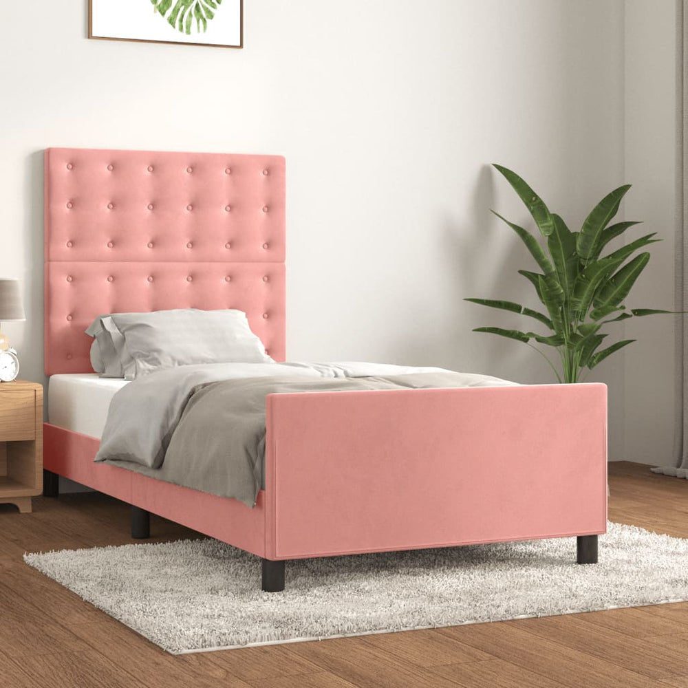 vidaXL Cadre de lit avec tête de lit rose 90x190 cm velours