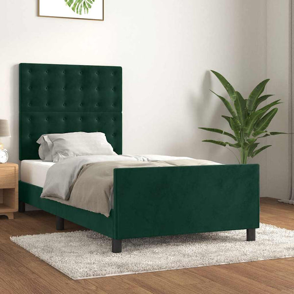 Bettgestell ohne Matratze Dunkelgrün 90x200 cm Samt