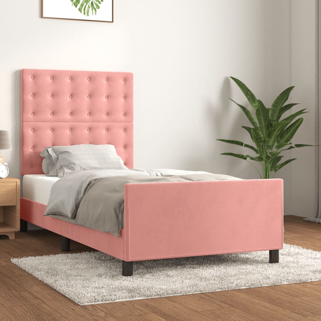 vidaXL Bed Frame with Headboard Pink 90x200 cm Velvet