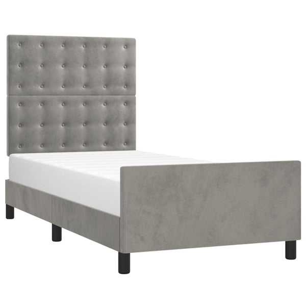 vidaXL Bed Frame without Mattress Light Grey 100x200 cm Velvet