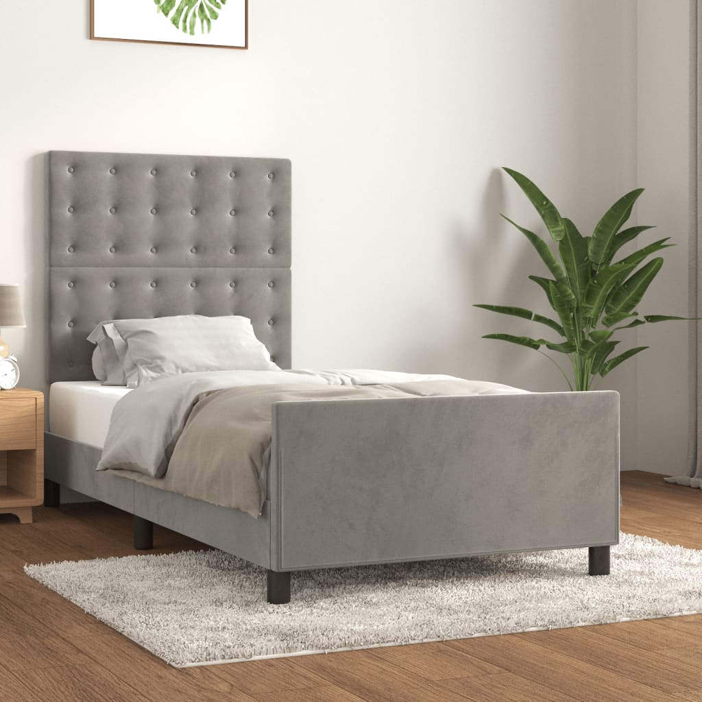 vidaXL Bed Frame without Mattress Light Grey 100x200 cm Velvet