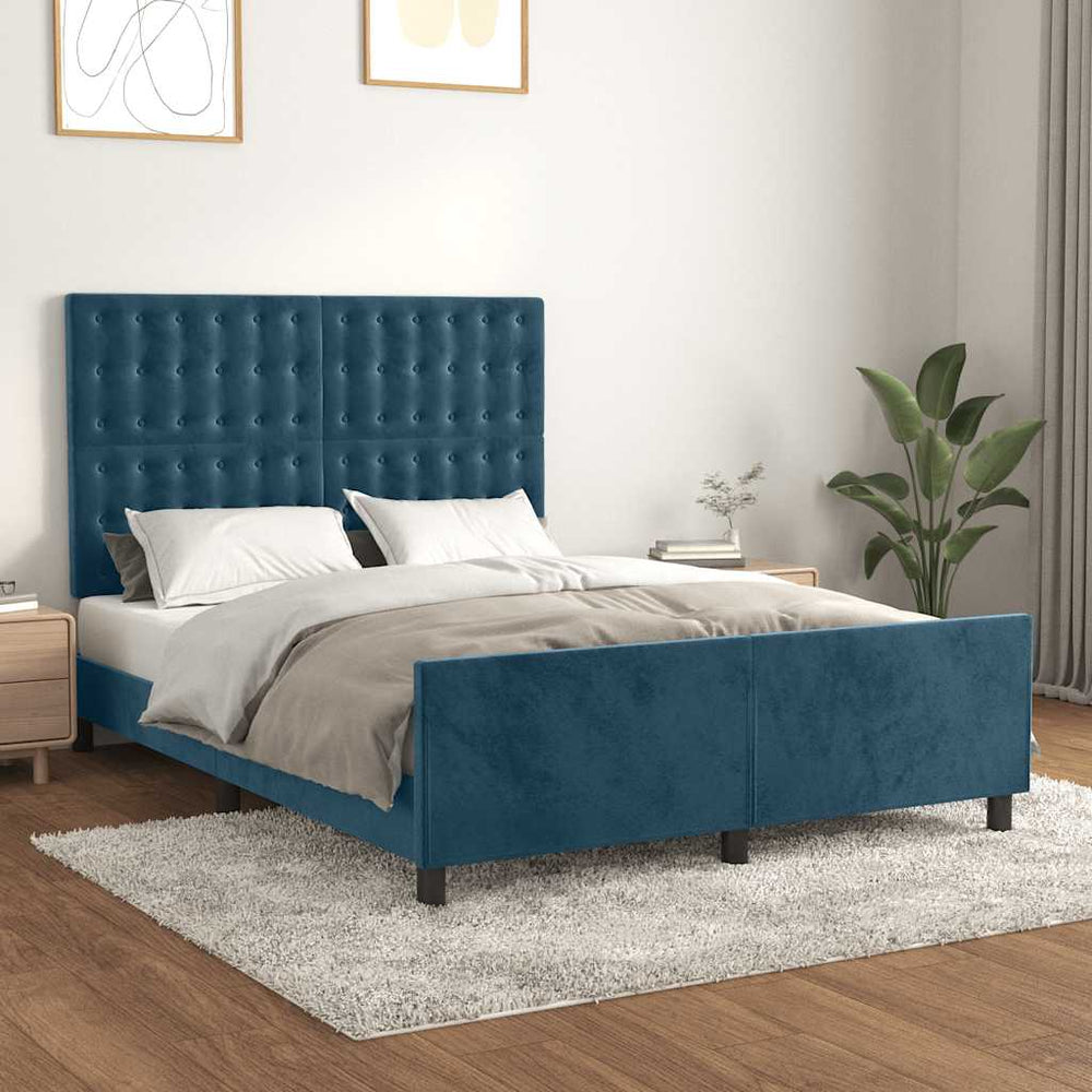 vidaXL Cadre de lit sans matelas Bleu foncé 140x190 cm Velours