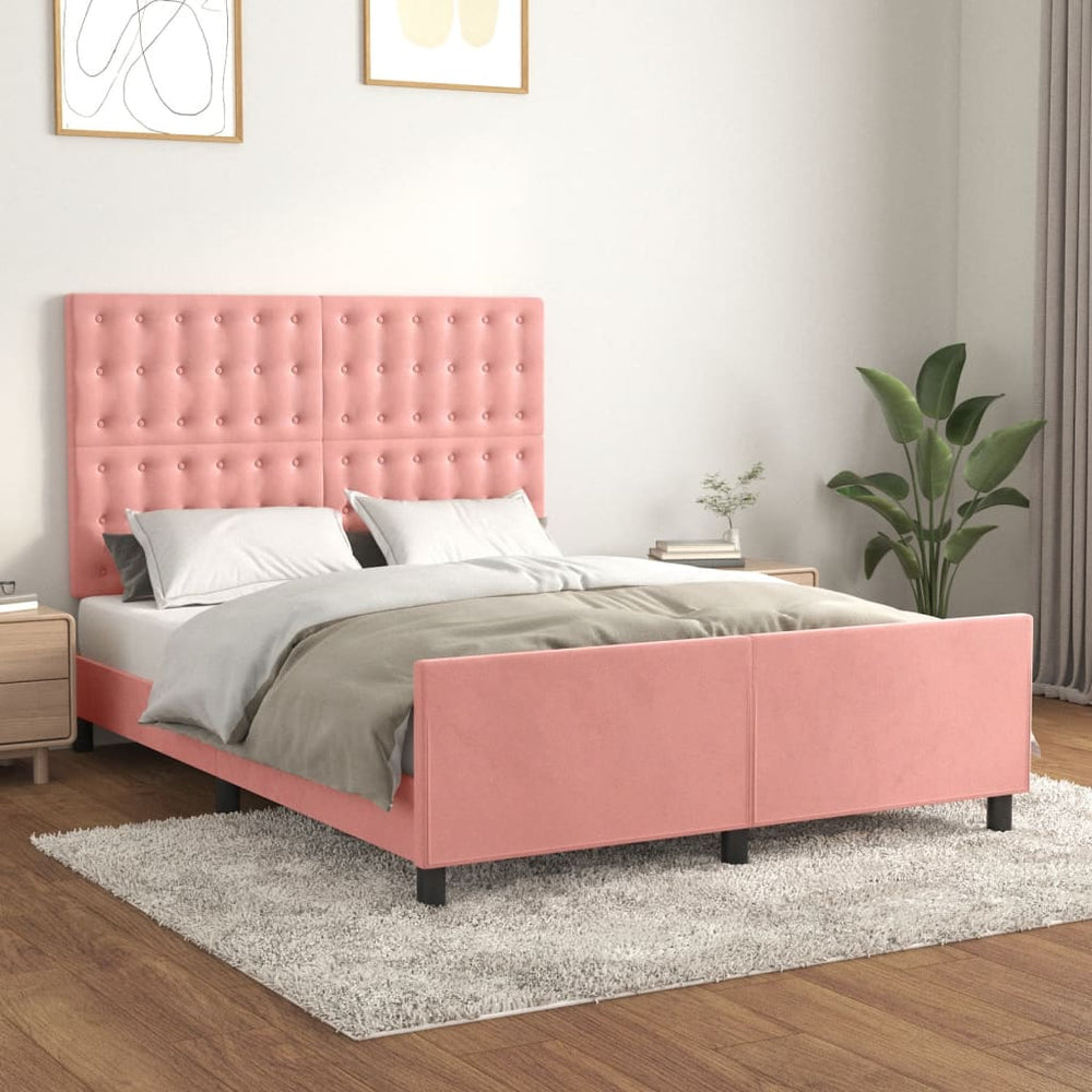 vidaXL Cadre de lit avec tête de lit rose 140x190 cm velours
