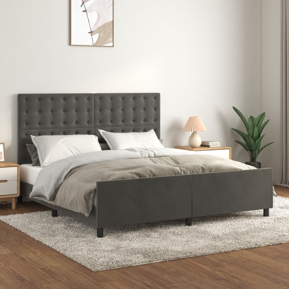 vidaXL Cadre de lit avec tête de lit Gris foncé 180x200 cm Velours