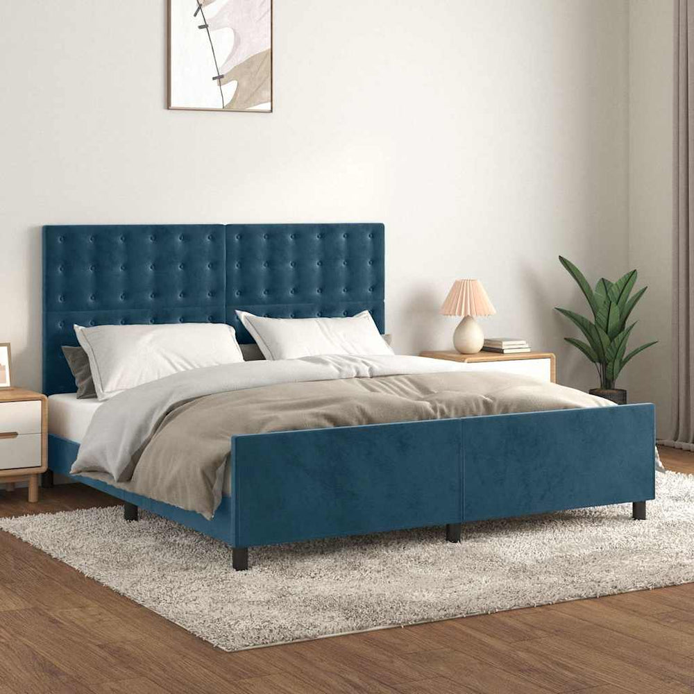 vidaXL Cadre de lit avec tête de lit Bleu foncé 180x200 cm Velours