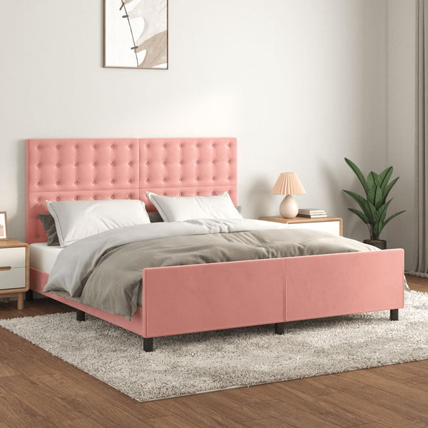 vidaXL Cadre de lit avec tête de lit rose 180x200 cm velours